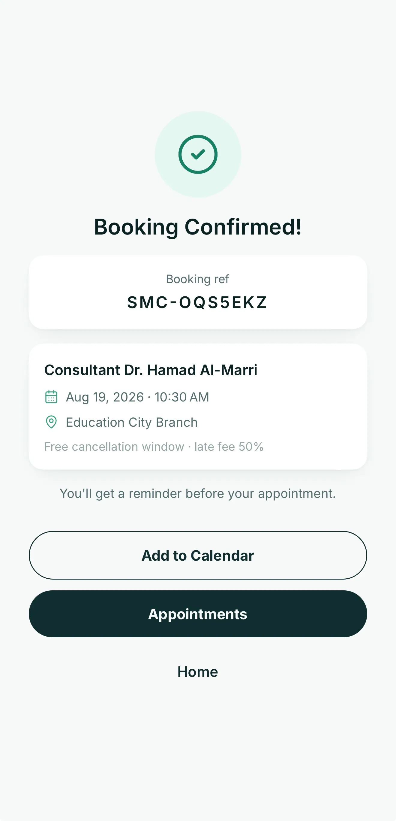 Booking confirmed in the Sannad app